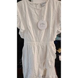 NWT Princess Polly balletcore White Eyelet Mini Dress Ruffle Flutter Sleeve Sz 6